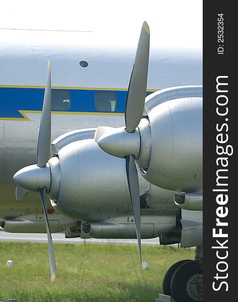 Engines and propellers of old aircraft in museum