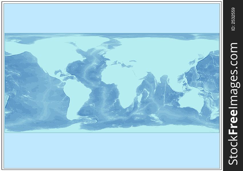 Map of world with ocean bathymetru in blue. Map of world with ocean bathymetru in blue