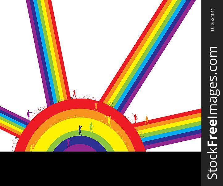 People Silhouettes on a Rainbow Background Illustration. People Silhouettes on a Rainbow Background Illustration