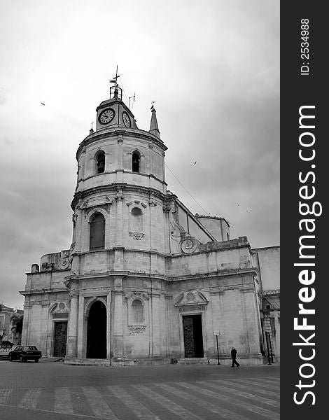 Sicilian Baroque Church in the Floridia small town. Mater Church, location Sicily. Sicilian Baroque Church in the Floridia small town. Mater Church, location Sicily.