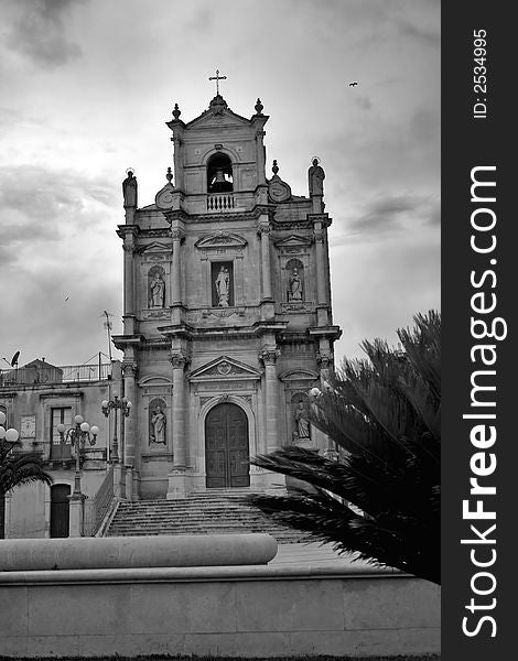 Sicilian Baroque Church in the Floridia small town. Carmine Church. Sicilian Baroque Church in the Floridia small town. Carmine Church