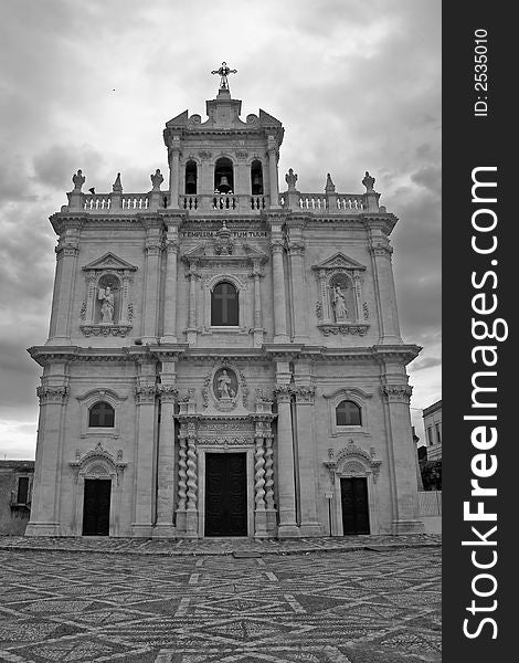 Sicilian Baroque Church in the Sortino small town. Mather Church. Sicilian Baroque Church in the Sortino small town. Mather Church