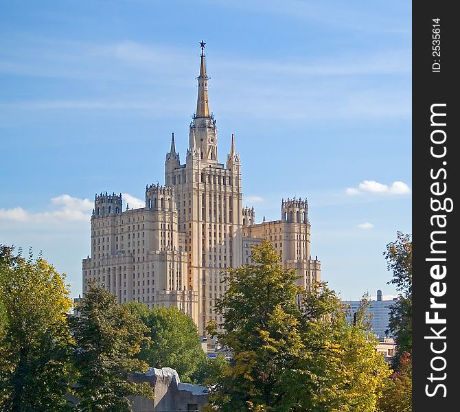 Tall building in the center of Moscow, a classic example of communist architecture during Stalin's time. Tall building in the center of Moscow, a classic example of communist architecture during Stalin's time