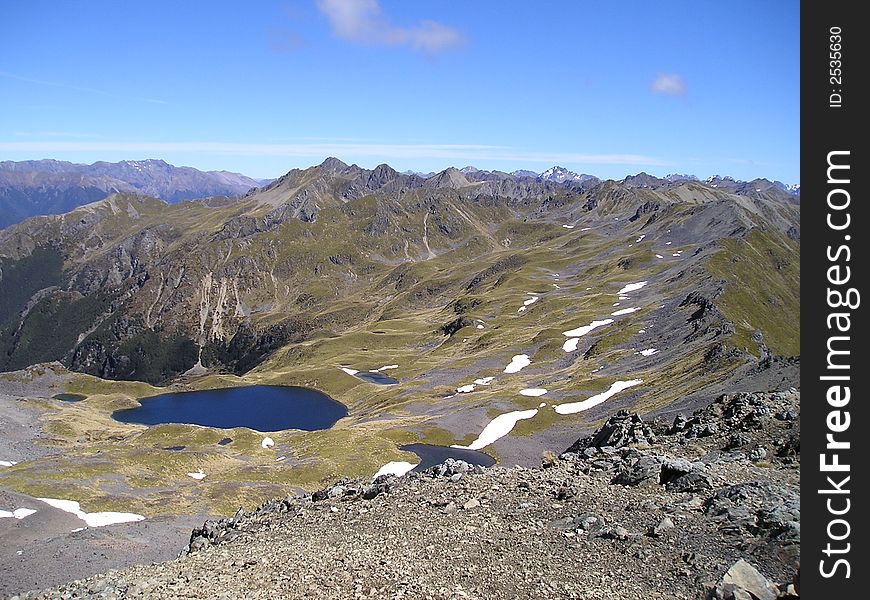 View down onto the plateau below the rigeline of the St Arnaud range New Zealand. View down onto the plateau below the rigeline of the St Arnaud range New Zealand