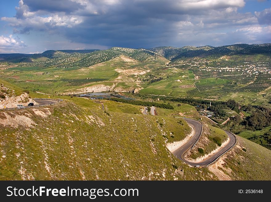 Twisting mountain road on border of Israel and Jordan. Twisting mountain road on border of Israel and Jordan