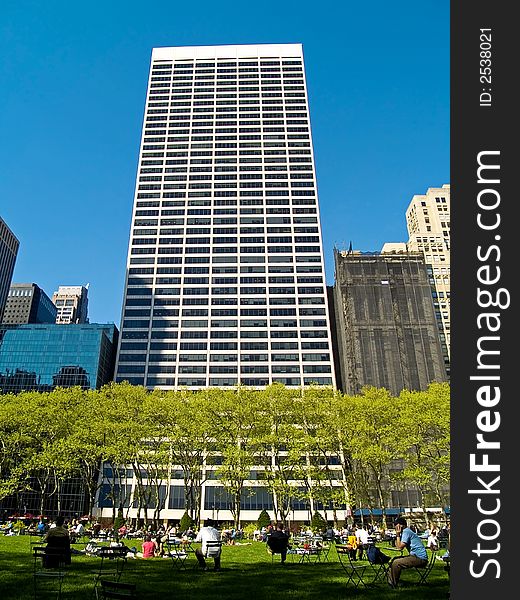 A modern office building over looking Bryant Park in Manhattan. A modern office building over looking Bryant Park in Manhattan.