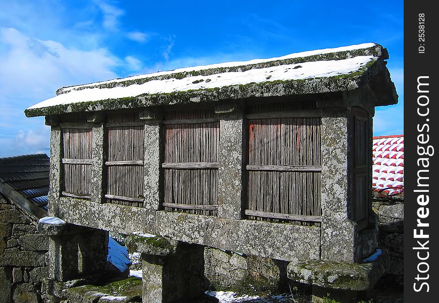 The Espigueiros are mostly stone (sometimes wood) constructions in Northern Portugal where the corn is dried in the Winter. The Espigueiros are mostly stone (sometimes wood) constructions in Northern Portugal where the corn is dried in the Winter.