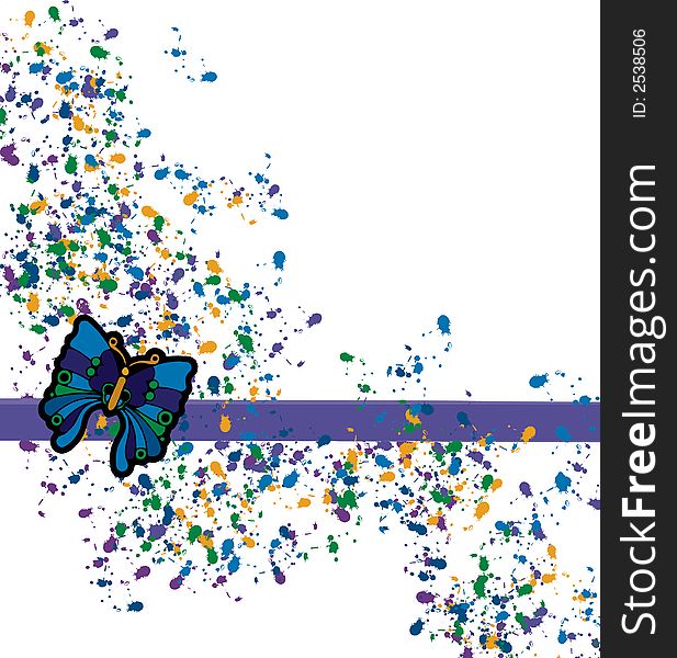 Abstract graphic of a butterfly super-imposed over a splatter of colorful ink. Abstract graphic of a butterfly super-imposed over a splatter of colorful ink.