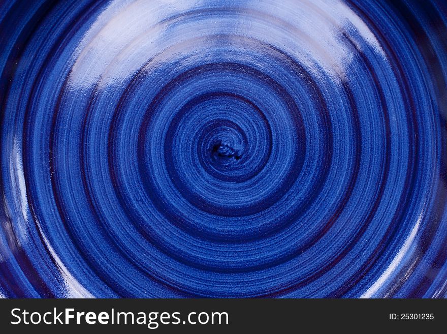 Blue Spiral Design On Ceramic Plate