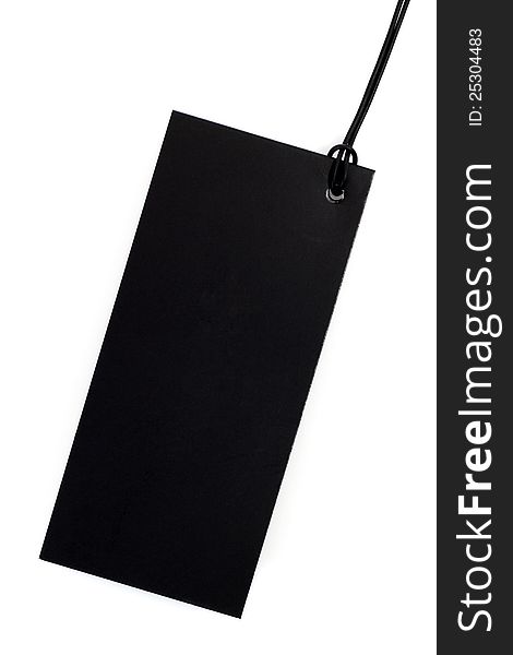 Black tag with black string isolated on white