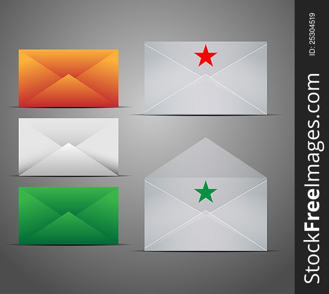 Mail Marketing Icon Set. Mail Envelopes with Reflection.