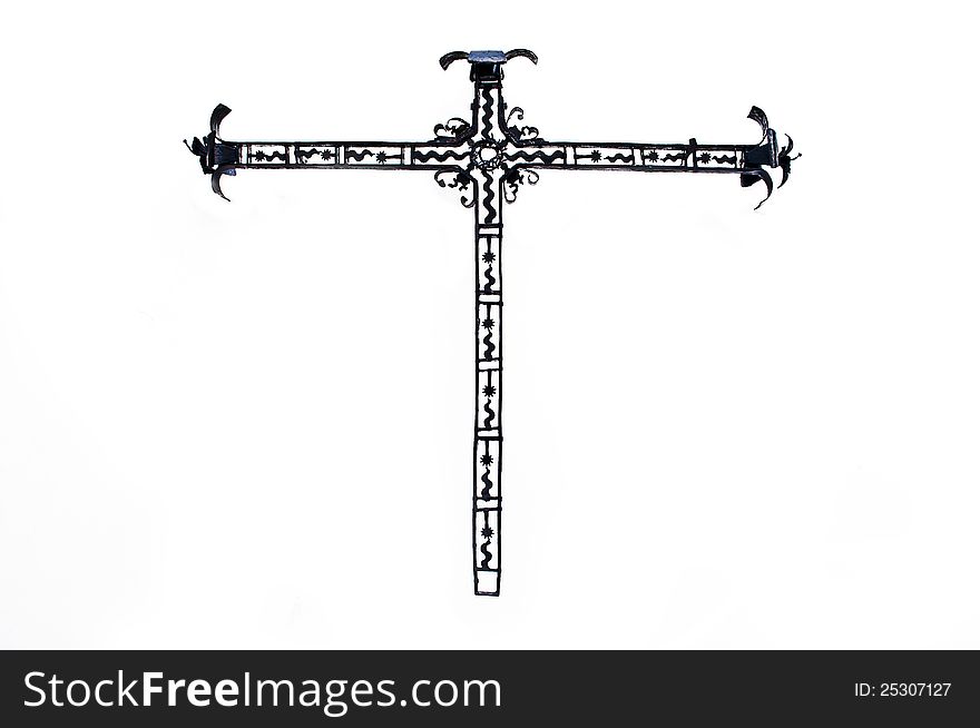 Image of metal crucifix isolated on white background