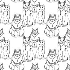 A Seamless Decorative White Cartoon Cats Pattern On The White Background Stock Photo