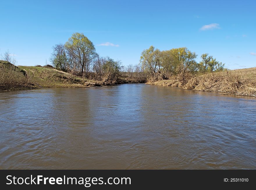 Koloksha river, spring flood, middle Russia. Koloksha river, spring flood, middle Russia