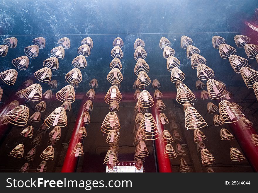 Burning spiral incense at a chinese temple
