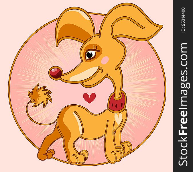 Stylized golden dog in a circle with a heart