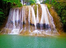 The View Of The Waterfall Is So Beautiful That It Spoils The Eye Of The Beholder. The Location Is Bantul District, Yogyakarta Prov Stock Photo