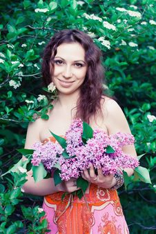 Woman With Lilac Flowers Royalty Free Stock Images Woman With Lilac Flowers Royalty Free Stock Images