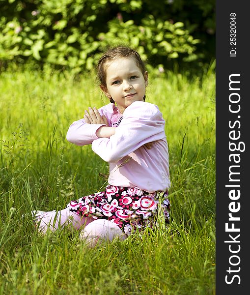 Summer Image Of Little Funny Girl In Park