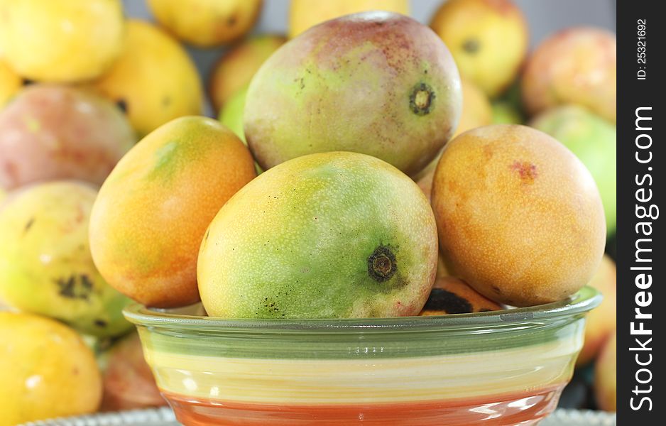 Still life of ripe mangoes