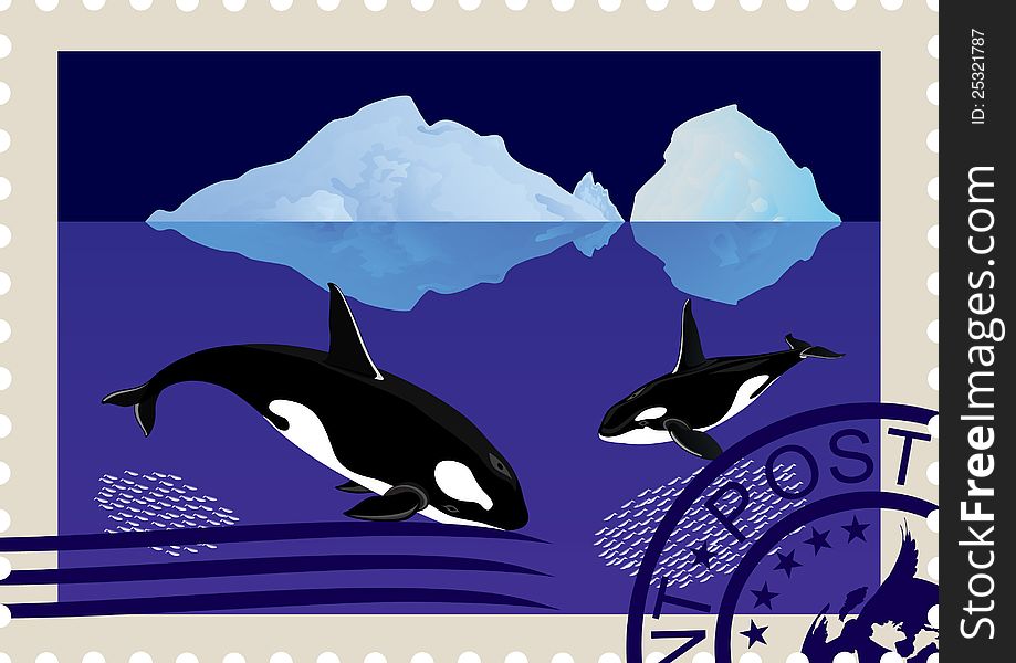 Postage stamp with killer whales