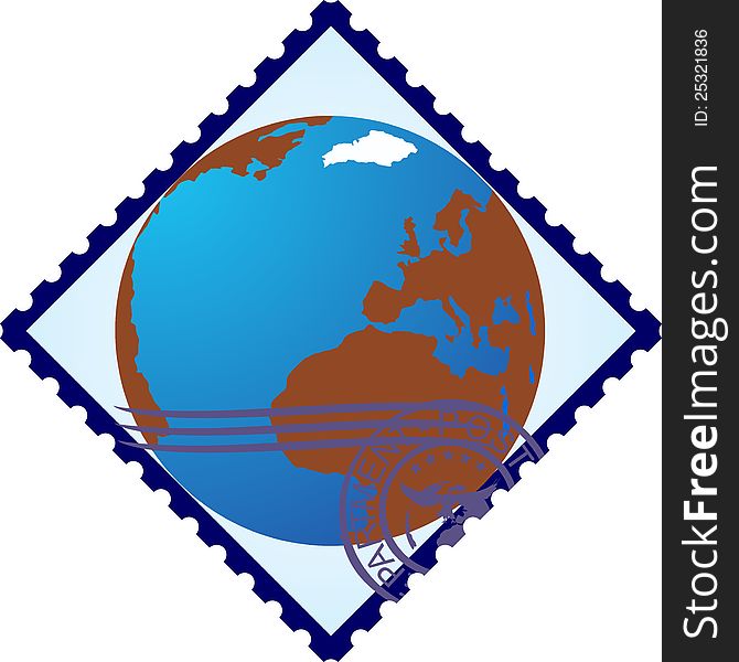 Postage stamp with the image of the Earth. The illustration on a white background. Postage stamp with the image of the Earth. The illustration on a white background.