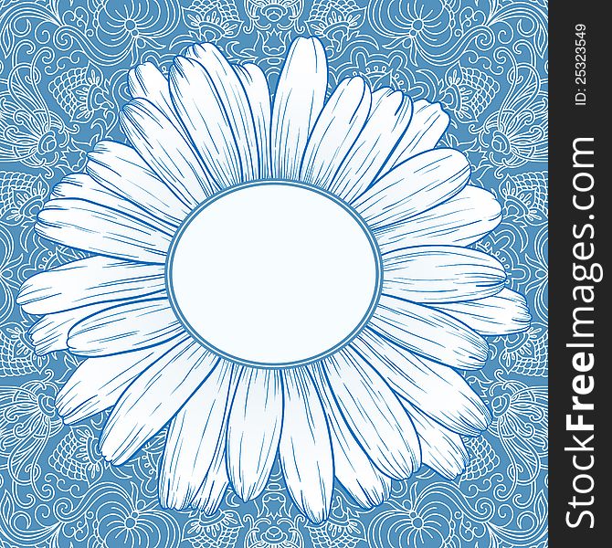 Vector illustration with ornament for greeting card with daisy. Vector illustration with ornament for greeting card with daisy.
