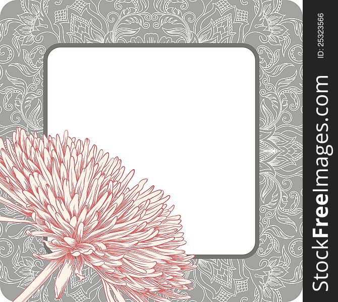 Vector illustration with ornament for greeting card with chrysanthemum. Vector illustration with ornament for greeting card with chrysanthemum.