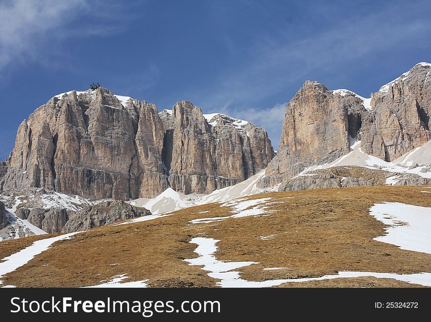 Ski resort of Val di Fassa, Dolomites, Italy, gruppo sella. Ski resort of Val di Fassa, Dolomites, Italy, gruppo sella