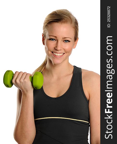 Young Woman lifting dumbbells isolated on a white background. Young Woman lifting dumbbells isolated on a white background