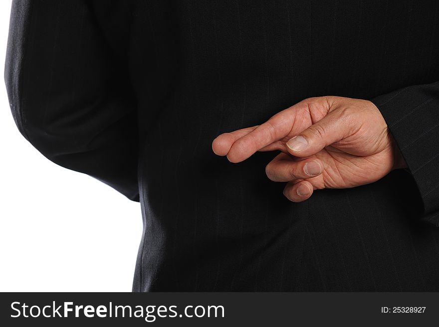 Businessman Crossing Fingers Behind His Back isolated on a white background