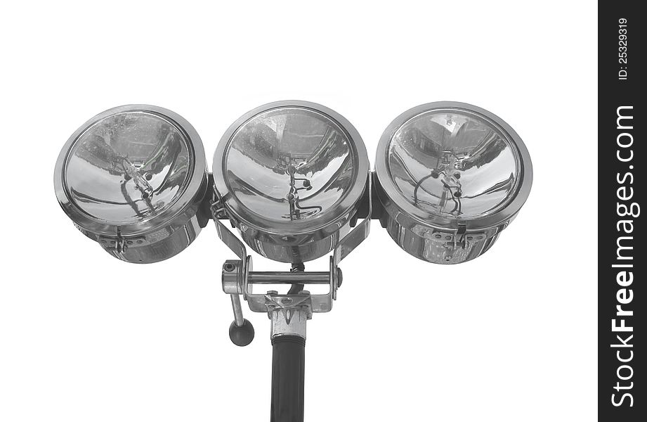 Three Chrome Spotlights Isolated.