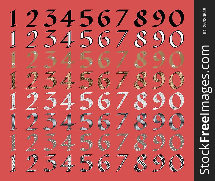 Calligraphic Numeral Set With Different Fills