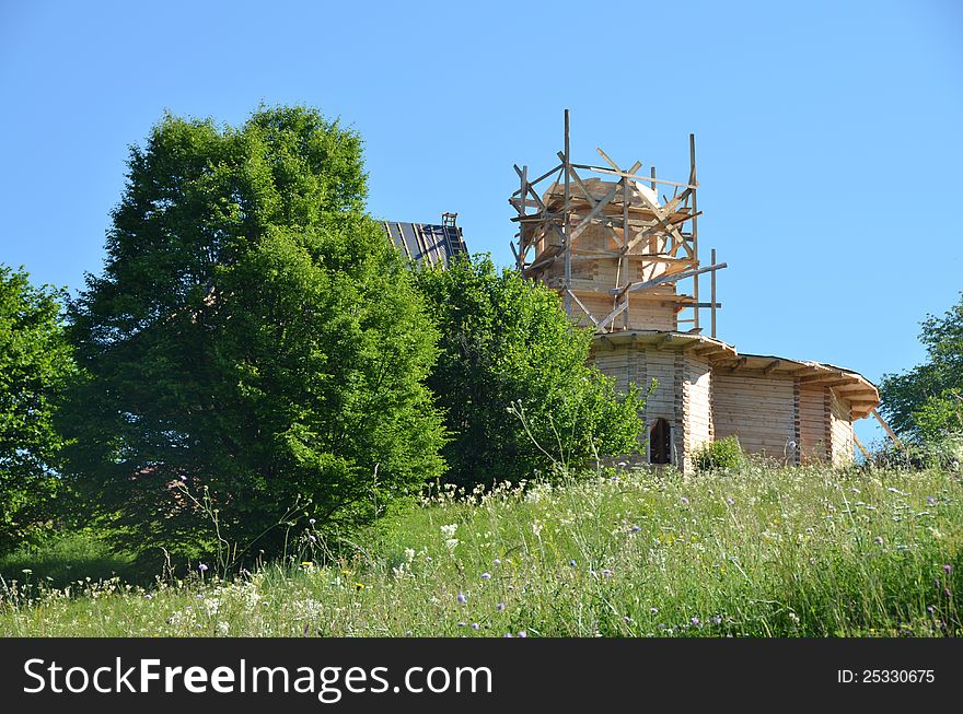 A new wooden church construction site in Transylvania land of Romania. A new wooden church construction site in Transylvania land of Romania