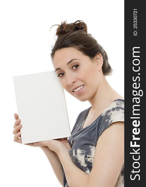 Beautiful Woman With Book On White Background