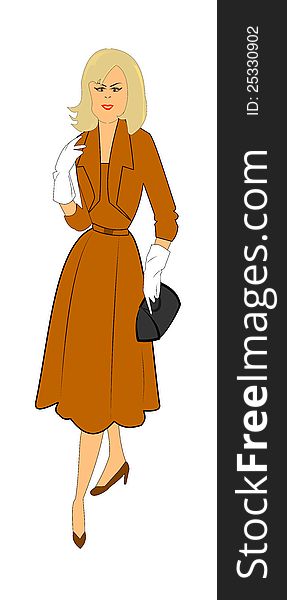 Fifties mom in fashionable dress over white. Fifties mom in fashionable dress over white