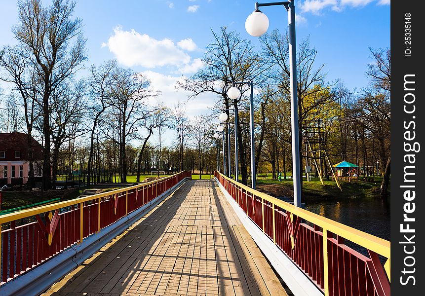 Wooden bridge view to the park