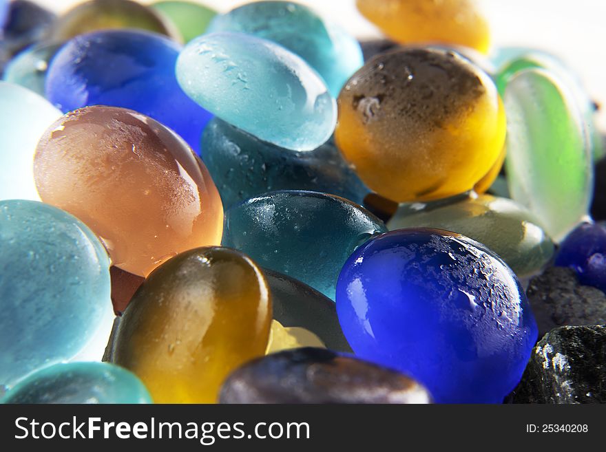 Group colored stones wet with water