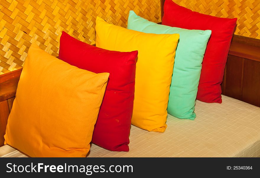 Multi-colored pillows.