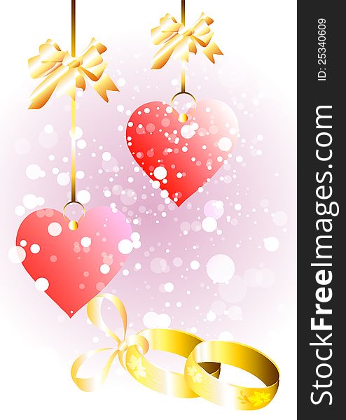 Abstract Wedding Background With Rings And Hearts