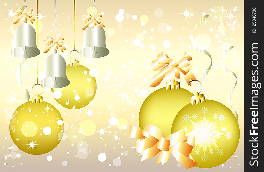 Christmas vector  background, silver bells, golden