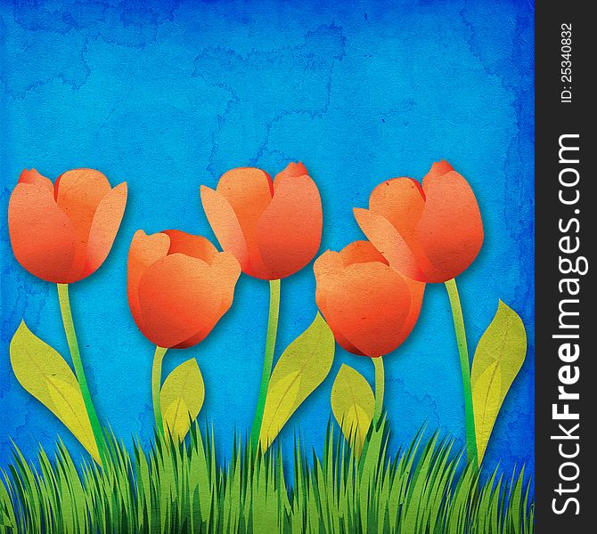 Grunge paper background with tulips flowers. Grunge paper background with tulips flowers.