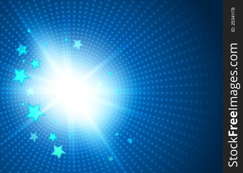 Abstract blue background with shining stars