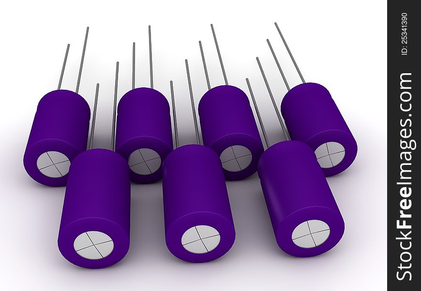 A set of blue cylinder capacitors