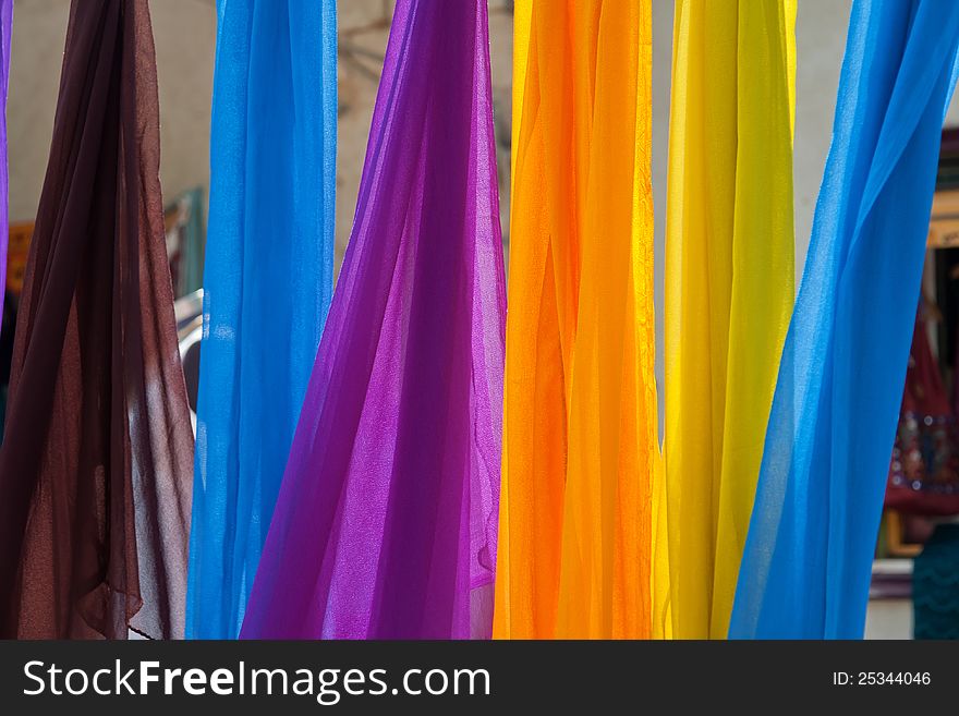 Colorful scarves hanging