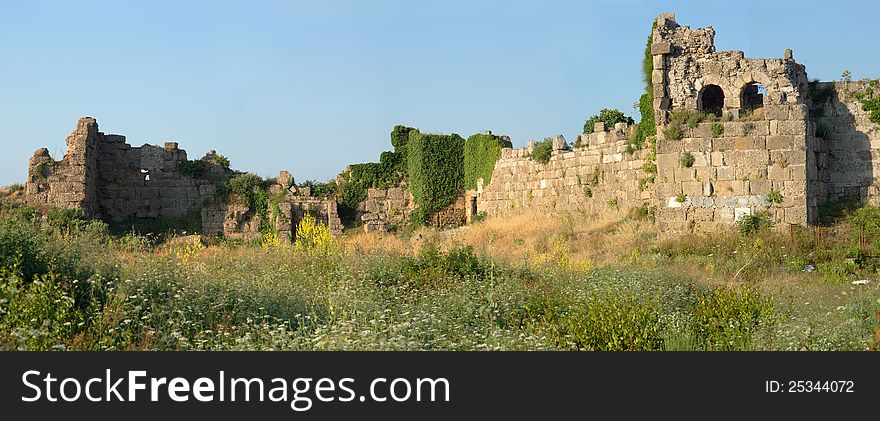 Ruins of old Side town - view on ancient wall. Ruins of old Side town - view on ancient wall