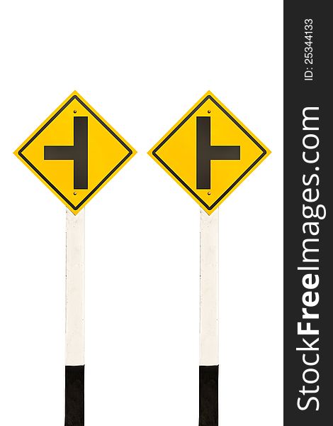 Left and right junction road signpost isolated on white background. Left and right junction road signpost isolated on white background
