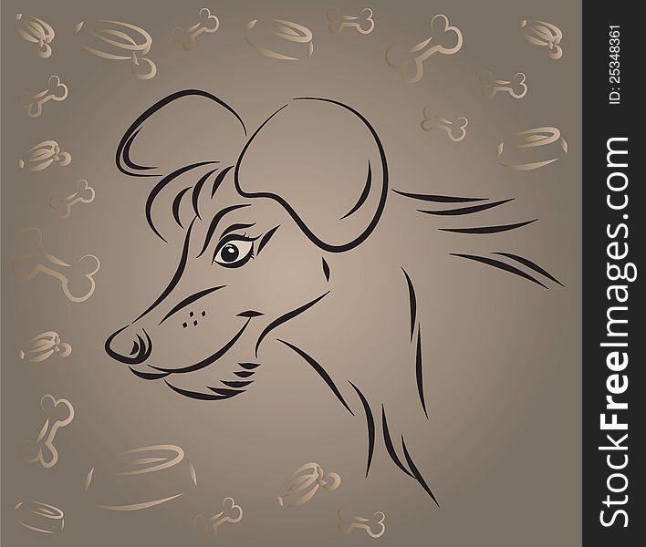 The dog drawn by strokes on a light brown background