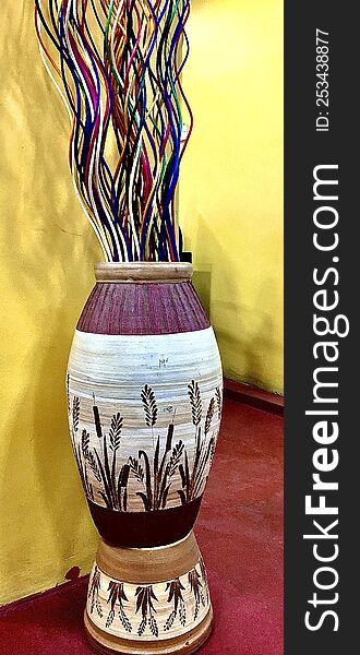 Ornately Colored Canes Clay Pot Beautiful Background