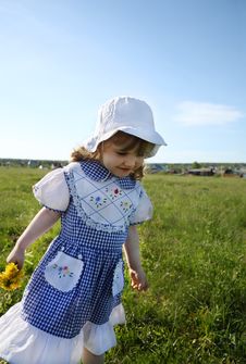 Happy Little Girl Walks On Green Field Stock Photos Happy Little Girl Walks On Green Field Stock Photos